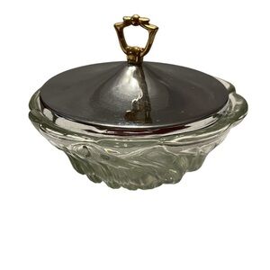 Vintage Swirl Pattern Glass Bowl with Chrome Lid